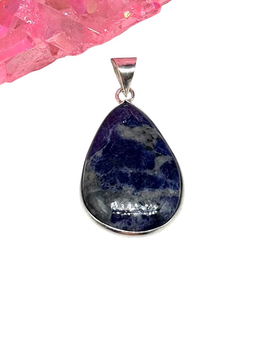 Sodalite Necklace Pendant 925 Sterling Silver Overlay Teardrop Stone Chunky Blue